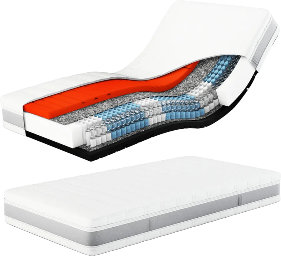 Matratze Sleep Balance TFK, einmal aufgeschnitten mit Taschenfederkern, einmal ganz