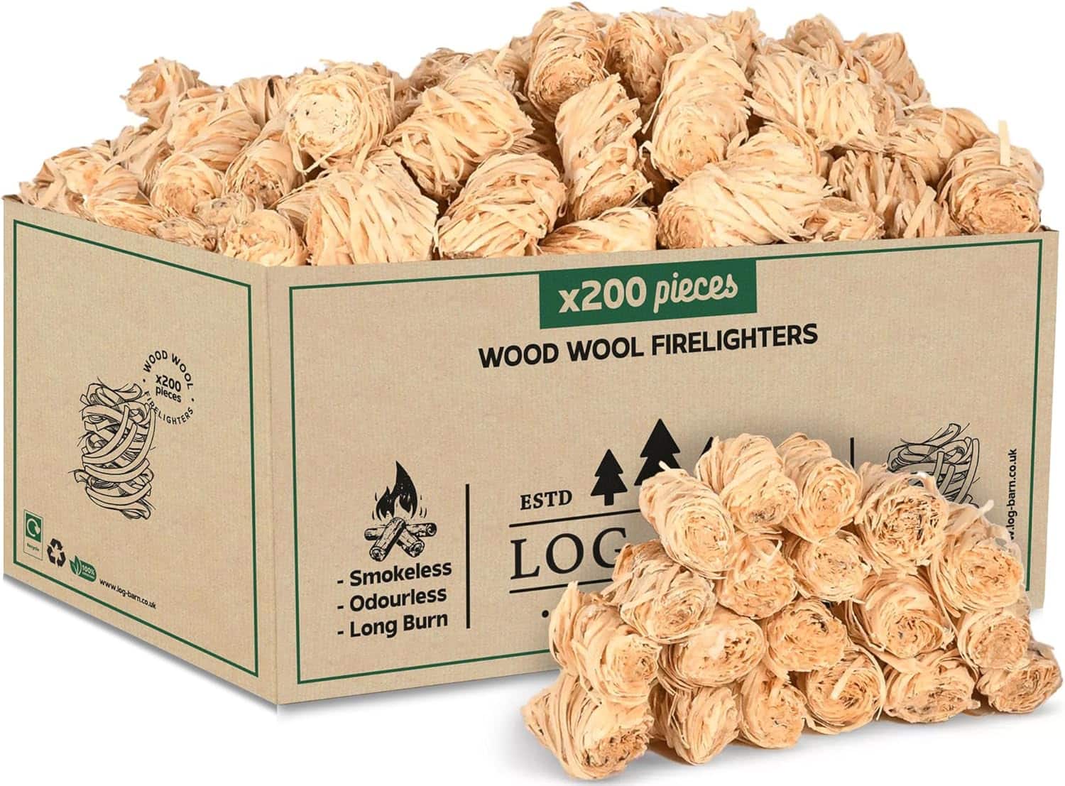 Natürliche Anzündwolle - Grillanzünder aus Holzwolle (200 Stück)