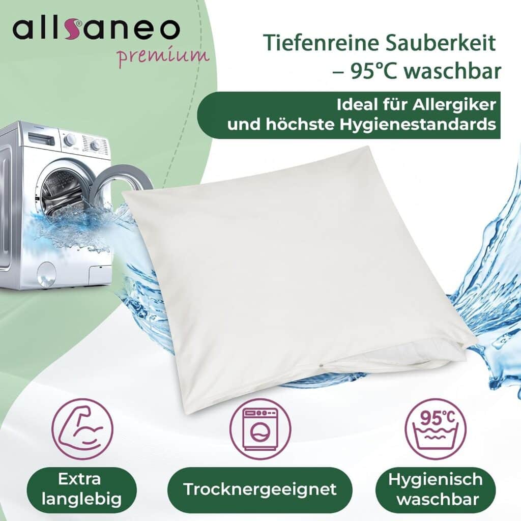 Matratzen kaufen Schweiz, Bettdecken kaufen Schweiz, Kopfkissen kaufen Schweiz allsaneo premium Kissenbezug ist bis 95 °C waschbar