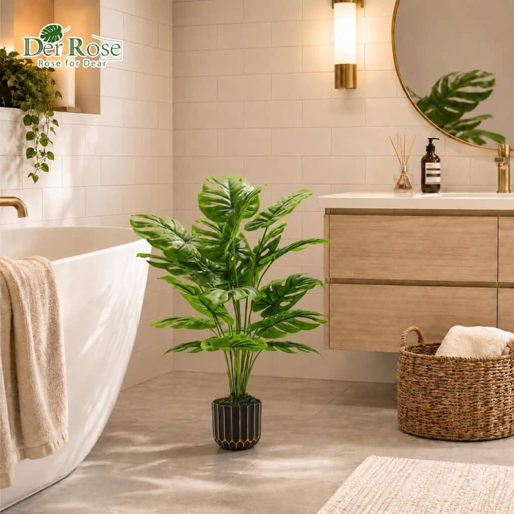 Matratzen kaufen Schweiz, Bettdecken kaufen Schweiz, Kopfkissen kaufen Schweiz Le monstera comme élément décoratif dans la salle de bains