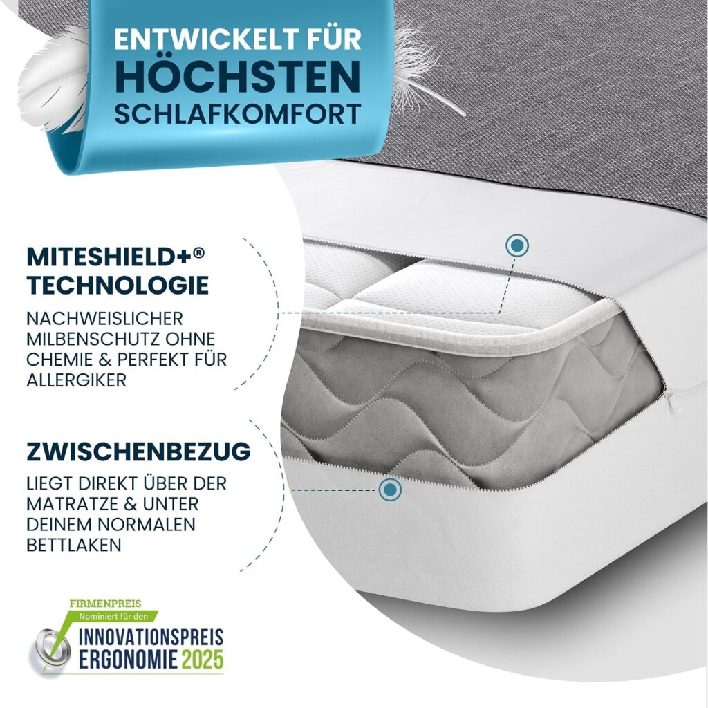 Matratzen kaufen Schweiz, Bettdecken kaufen Schweiz, Kopfkissen kaufen Schweiz Structure : housse anti-acariens « Glückstoff » servant de housse intermédiaire entre le matelas et le drap
