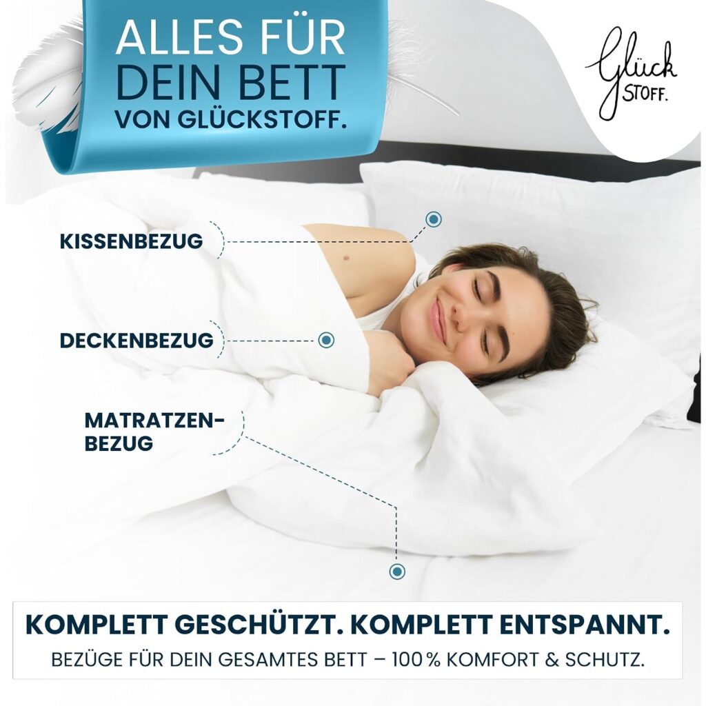Matratzen kaufen Schweiz, Bettdecken kaufen Schweiz, Kopfkissen kaufen Schweiz Lit avec housse de matelas, housse de couette et taie d'oreiller de la marque Glückstoff