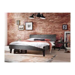 Lit Aloa de Hasena en acacia 64 « Vintage grey », laqué, présenté en plan ouvert