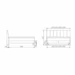 Dimensioned sketch of the Ambra box spring bed, showing side and front views