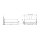 Croquis coté du lit boxspring Pedrosa avec vue de profil et de face