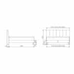 Dimensioned sketch of the Reina box spring bed, showing side and front views