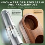 Edelstahlgehäuse mit Füllstandsanzeige und Halter aus Akazienholz