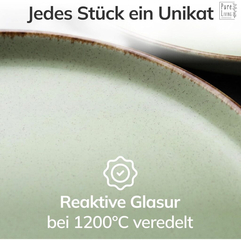 Matratzen kaufen Schweiz, Bettdecken kaufen Schweiz, Kopfkissen kaufen Schweiz Nahaufnahme der reaktiven Rustic-Glasur mit Farbakzent am Rand