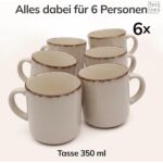 Rustic Earthenware Mugs, Set of 6, 350 ml