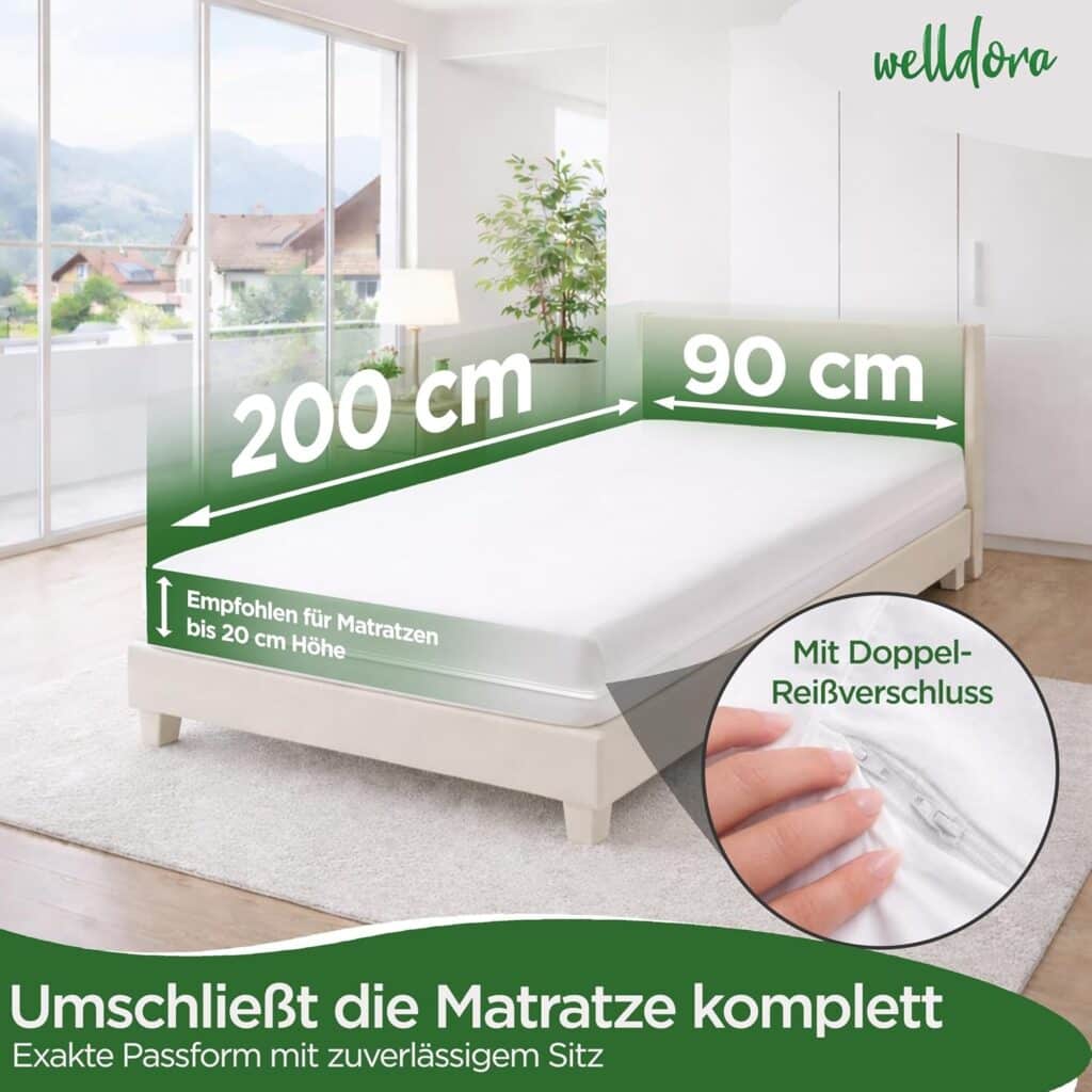 Matratzen kaufen Schweiz, Bettdecken kaufen Schweiz, Kopfkissen kaufen Schweiz La housse anti-acariens Welldora enveloppe entièrement le matelas
