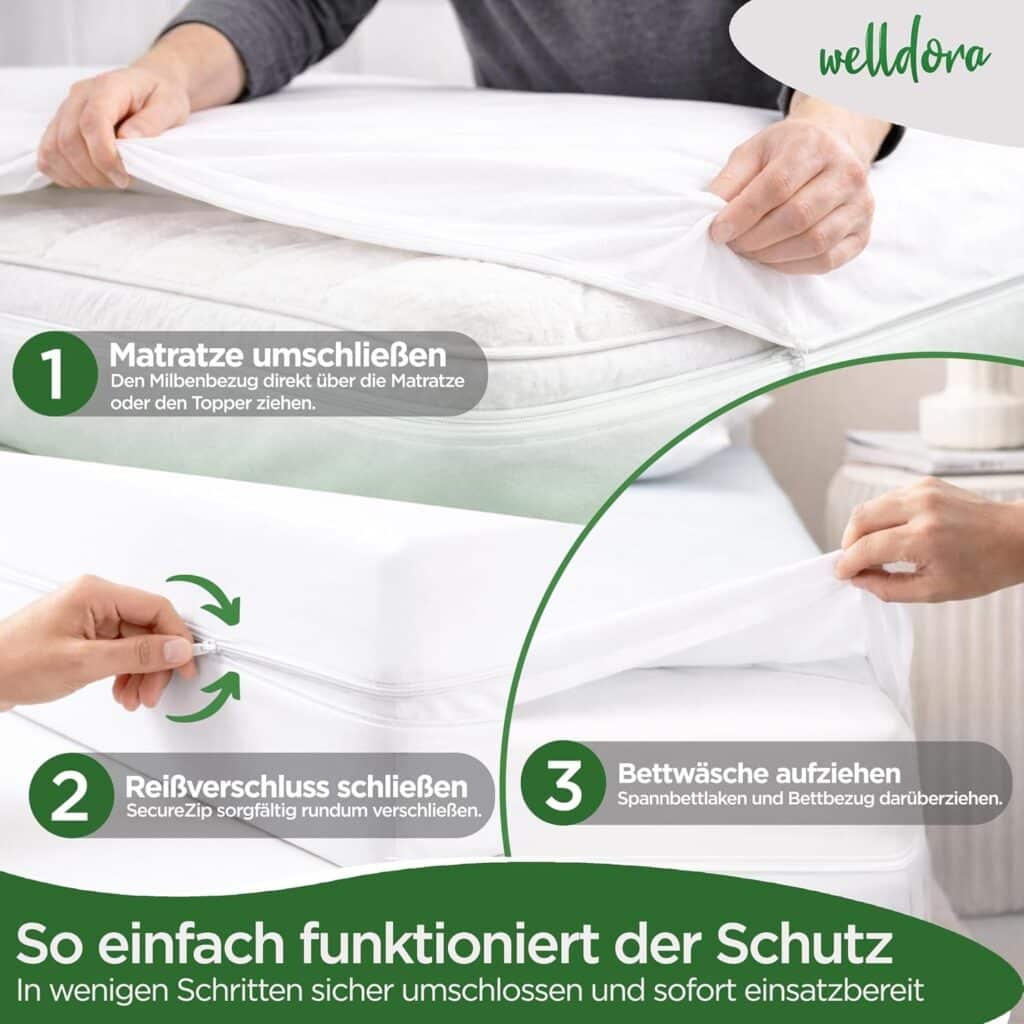Matratzen kaufen Schweiz, Bettdecken kaufen Schweiz, Kopfkissen kaufen Schweiz Instructions : envelopper le matelas, fermer la fermeture éclair, mettre les draps